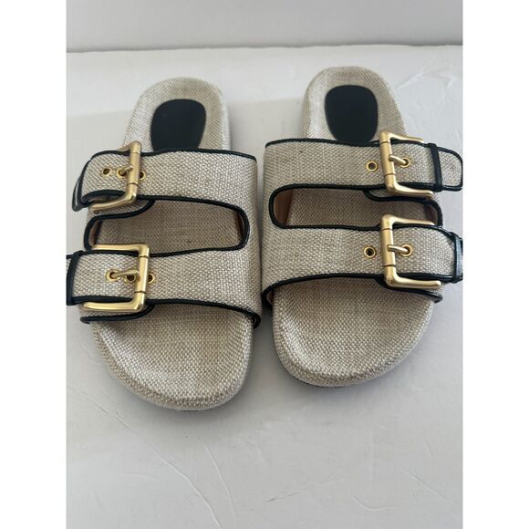 J. Crew Natural Light Canvas Strap Buckle Marlow Sandals Size 7.5 - Picture 4 of 8